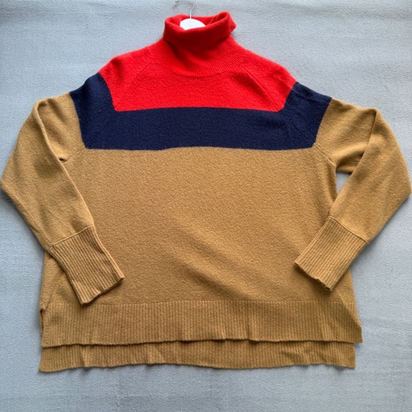 J Crew Womens Colorblock Turtleneck Sweater Merino Blend Sz XL Oversized Preppy - Picture 4 of 10